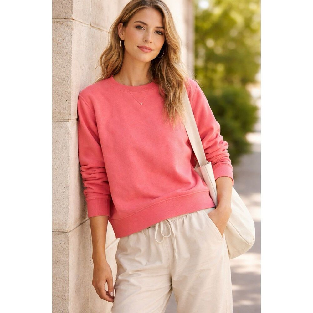 Uniqlo Sweatshirt Womens Size Large Coral Crewneck Cotton Pullover Casual